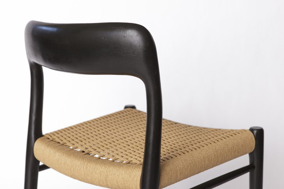 Image 1 of Niels Møller Model 75 Chair in Black Oak with Danish Cord, 1960s Mid-Century Modern Scandinavian Design