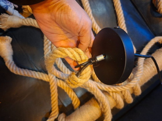 Image 1 of Suspension en corde avec 6 ampoules + petite lampe en corde offerte