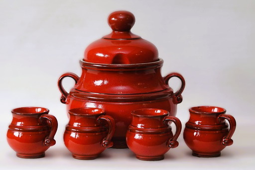 1 punch bowl + 1 lid + 4 cups - West Germany JASBA