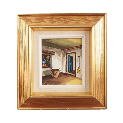 Tableau "La chambre du village", design scandinave, années 1970