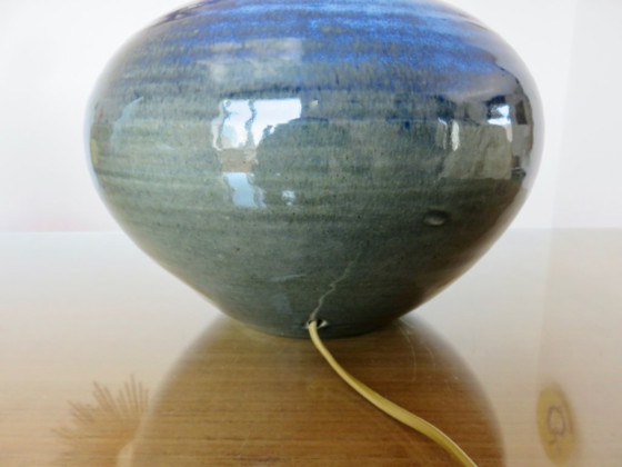 Image 1 of Impressive lamp in iridescent blue ceramic with green gradients, France, circa 1960