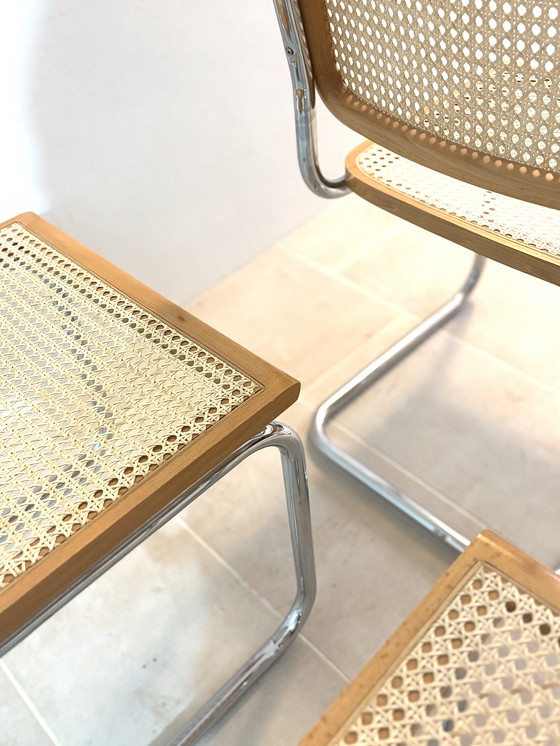 Image 1 of Set di sedie da pranzo a sbalzo in canna modello B32 in cromo di Cesca Italia, design di Marcel Breuer