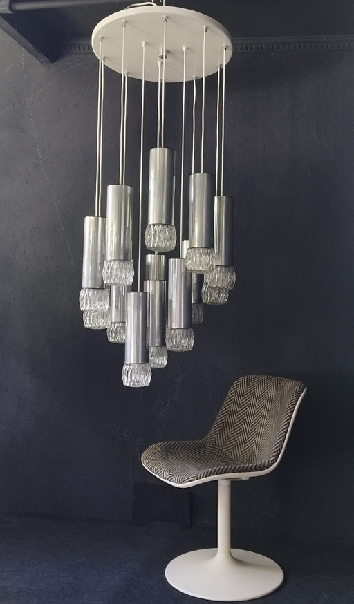 Large vintage retro cascade chandelier pendant lamp 1970