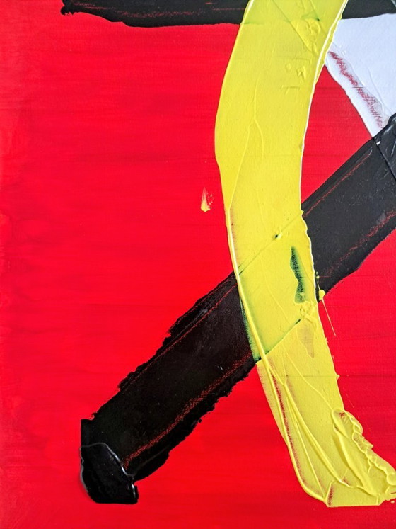 Image 1 of Enzo SAN MARCO - Essential Colors on a Red Background - Artist's Painting