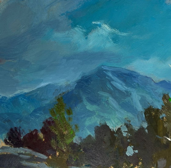 Image 1 of Original Oil Painting Summer Nature Landscape Mountain waterfall