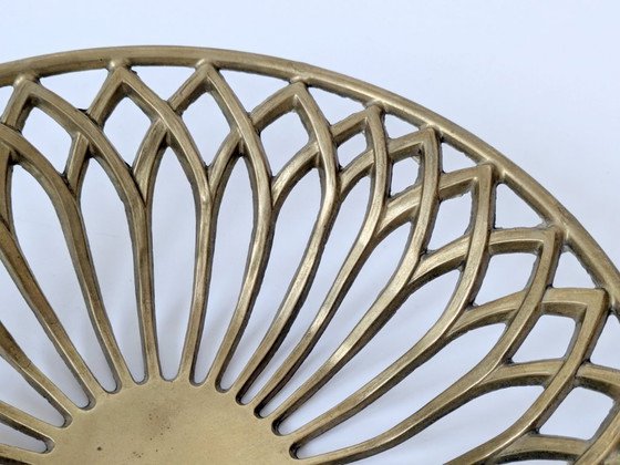 Image 1 of 1960s Midcentury Openwork Floral Decorative Bowl, Heavy Solid Brass Centerpiece