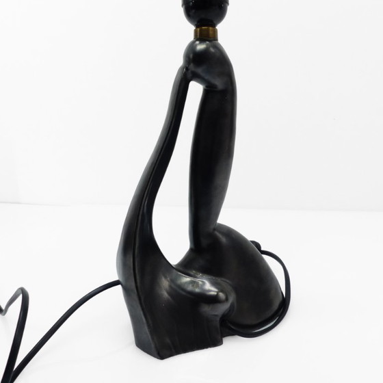 Image 1 of Pied de lampe sculptural anthropomorphe en céramique noire, Gil Agnoloni, Italie, circa 1950