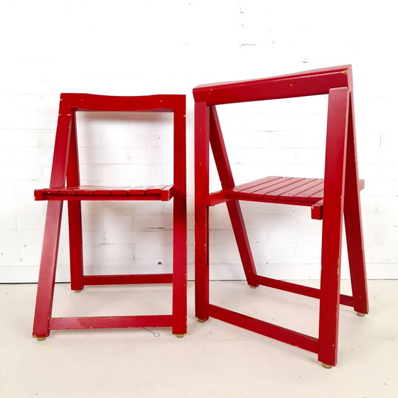 2x Vintage wooden folding chair Trieste Aldo Jacober 70s, Red (photo 3 of 8)