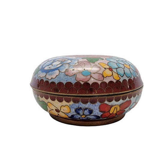 Image 1 of Boîte à bijoux vintage cloisonnée à motif floral