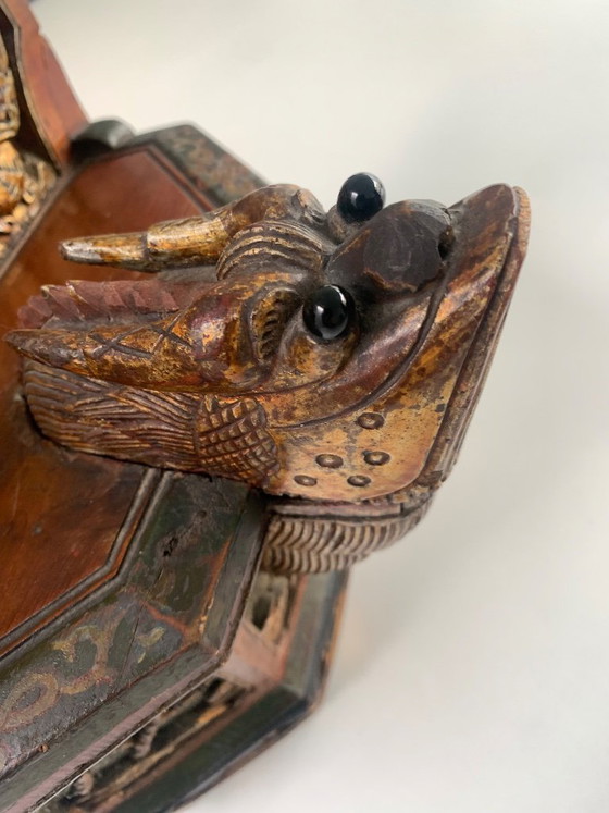 Image 1 of Antique 19th-C. Chinese Carved Wood Tea Caddy – Phoenix & Dragon Motifs 