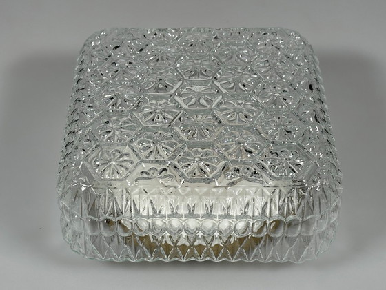 Image 1 of Plafondlamp uit de jaren 60/70, plafondmontage, glas, metaal, ruimtetijdperkontwerp
