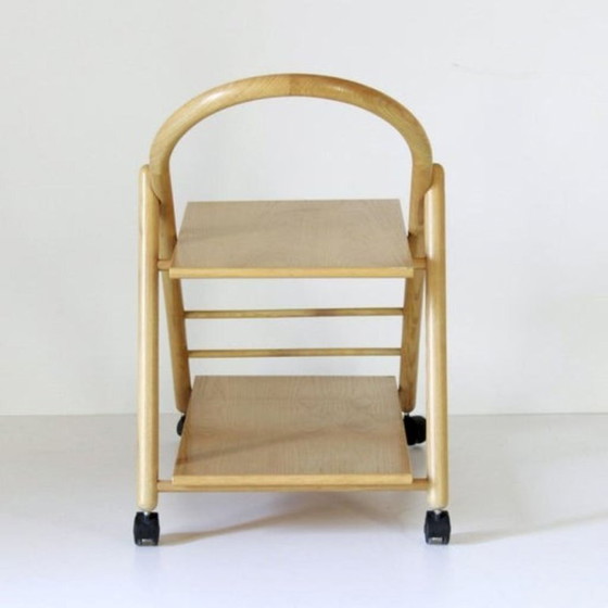 Image 1 of 1x Carrello bar vintage con struttura in legno massello e ruote, Italia anni '80