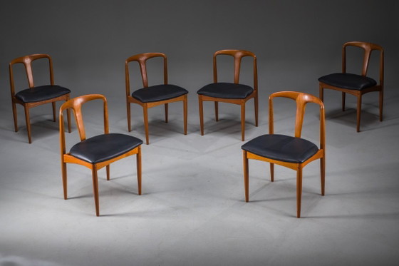 Image 1 of Juliane Dining Chairs in Teak and Black Leather by Johannes Andersen for Uldum Møbelfabrik, Denmark, 1960s, Set of 6