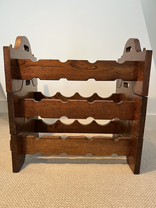 Casier à vin modulaire en bois vintage des années 60 | Style brutaliste du milieu du siècle
