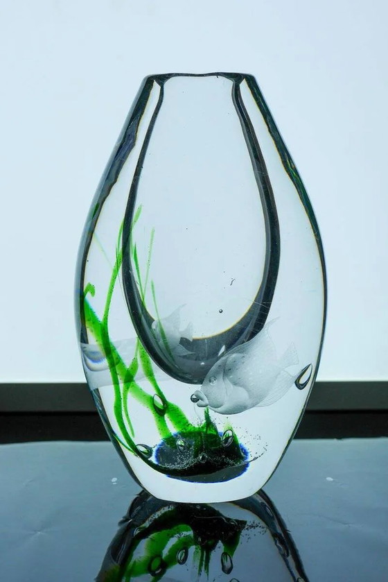 Image 1 of Seaweed & Fish Vases by V. L. Kosta, Set of 2
