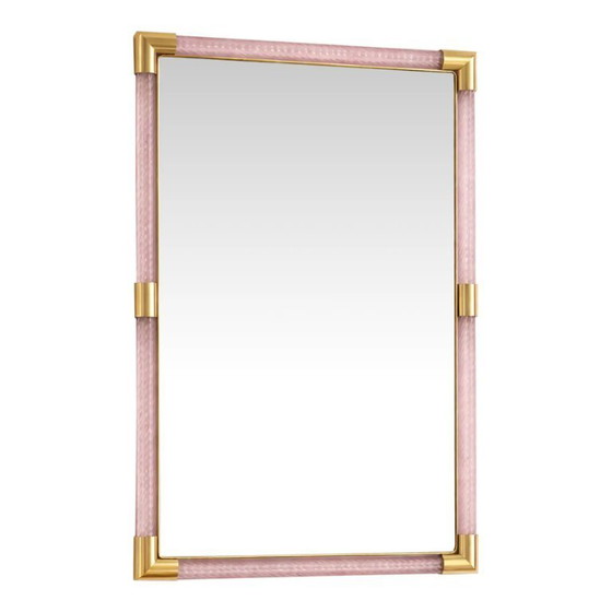 Image 1 of Eleganter, moderner Spiegel in Rosa und Gold mit Torchon-Muranoglas-Verzierung