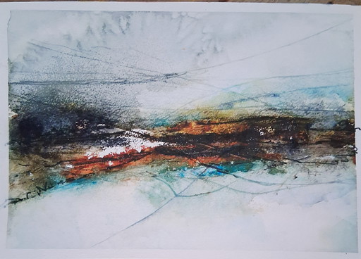 Authum dans la vallée, aquarelle en techniques mixtes