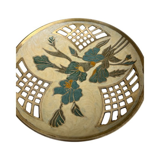 Image 1 of Plat en laiton peint à la main, France, années 1960.