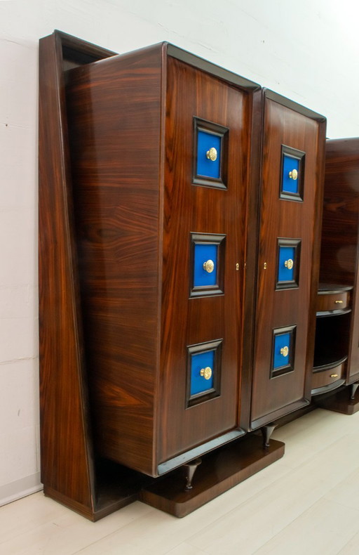 Guglielmo Ulrich Rare cabinet de bar italien en noyer, Mid Century Modern, années 1940