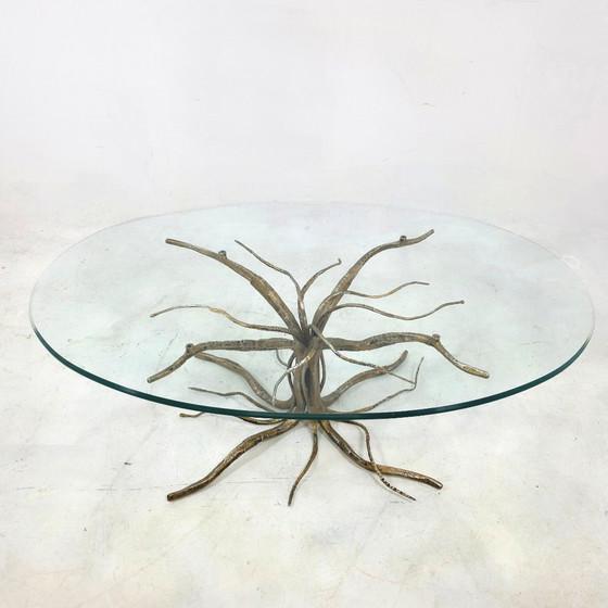 Image 1 of Salvino Marsura table tree root brass glass design vintage