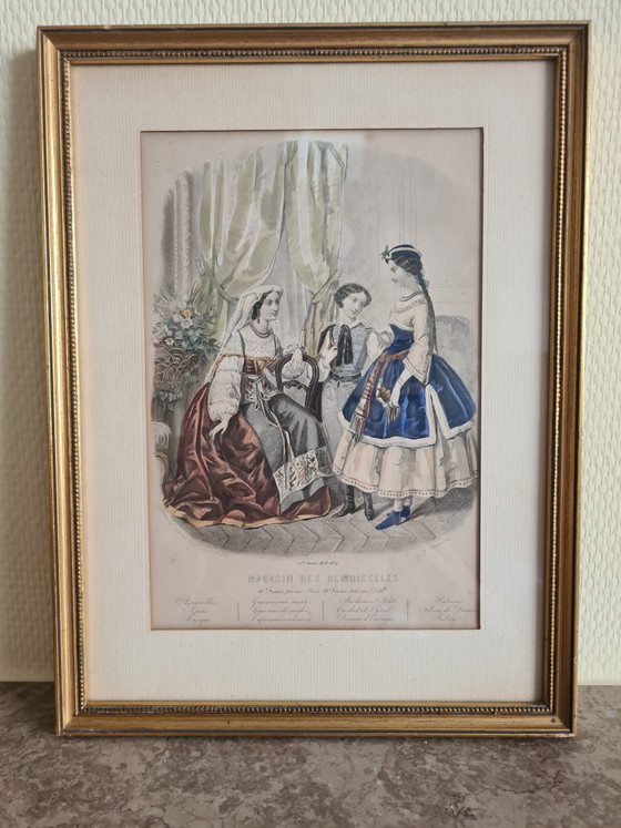 Coppia di incisioni (1858-1860) Anaïs Toudouze e J. Desjardins Set di 2 incisioni su acciaio colorate a mano (photo 6 of 8)