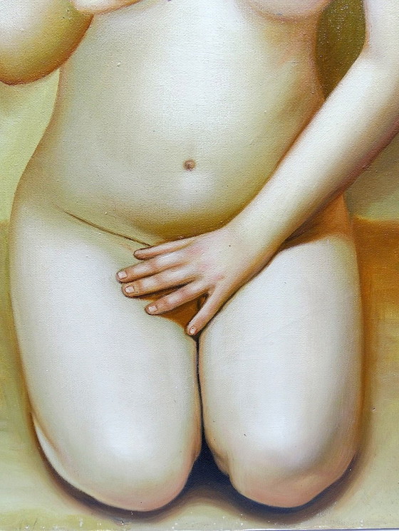 Image 1 of Large Nude Vintage Oil On Canvas Painting By Miro