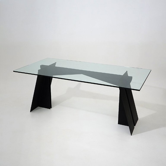 Image 1 of Glass and black metal table, 1970s