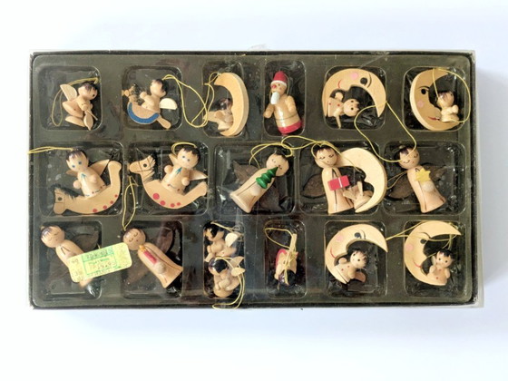 Image 1 of 19 x Midcentury houten kerstversieringen | Handbeschilderd, Erzebirge, Duitsland