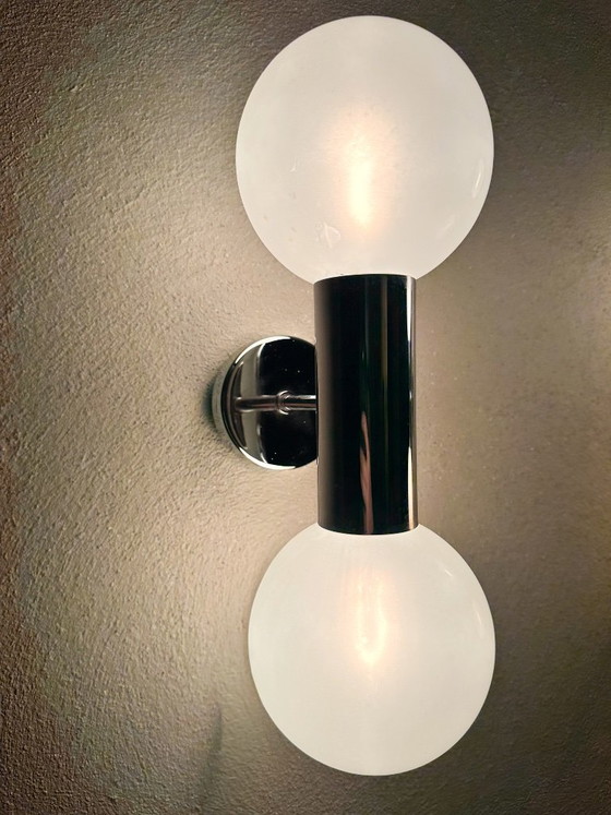 Vintage pair of Wall lights Motoko Ishii, Staff Leuchten, Glass, Chrome, Silver (photo 7 of 11)
