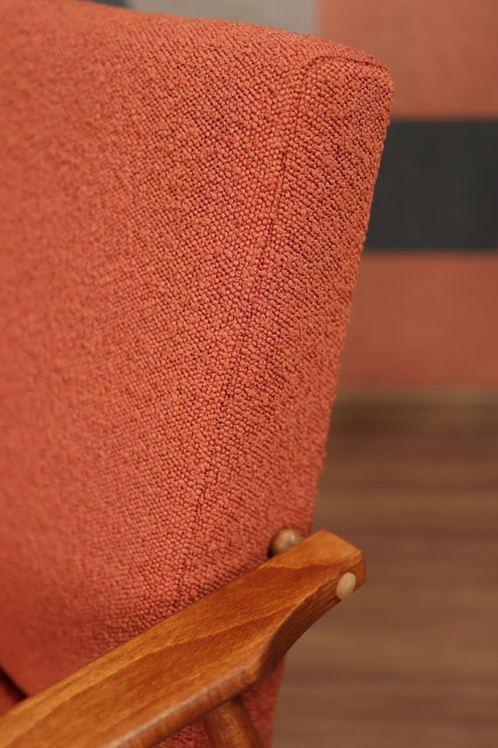 Image 1 of Lounge Chair and footrest Vintage Terracota Boucle,  Mid Century Design, 1960