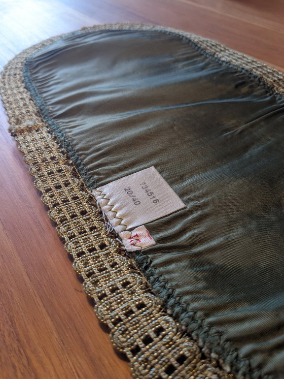 Image 1 of Groene vintage tafelloperset (3 stuks) met goudkleurige afwerking, mid-century design