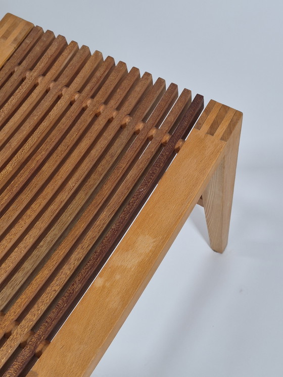 Vintage carpentry wooden stool slatted chair design (photo 8 of 14)