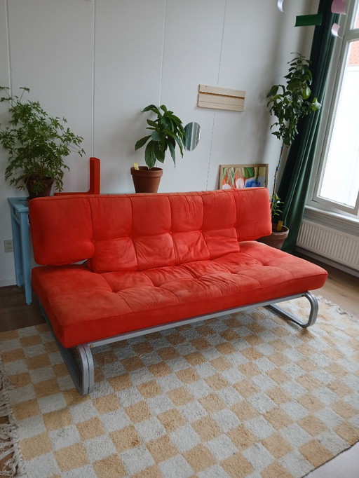 Red suede sofa vintage