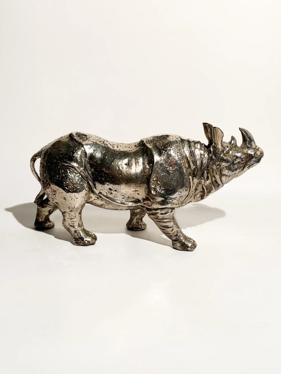 80s Silver-plated Metal Rhinoceros Sculpture (photo 8 of 12)