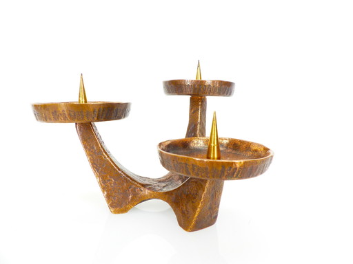 Vintage Bronzen Brutalistische Kandelaar 1960-1970