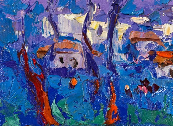 Image 1 of Original Oil Painting Summer Houses Landscape Morning in the village