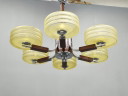 Lampadario Art Déco in cromo e noce, Cecoslovacchia, anni '30