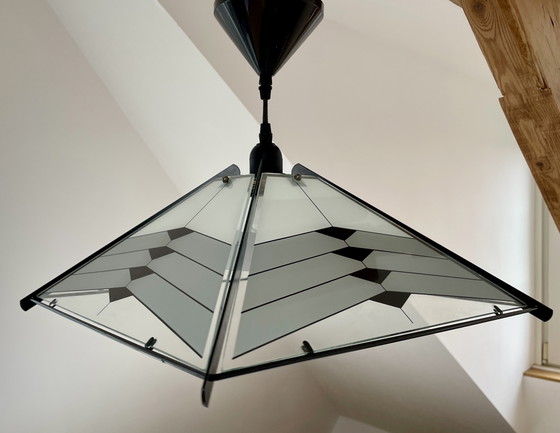 Image 1 of Tiffany style - Art Deco vintage pendant lamp made of metal and glass