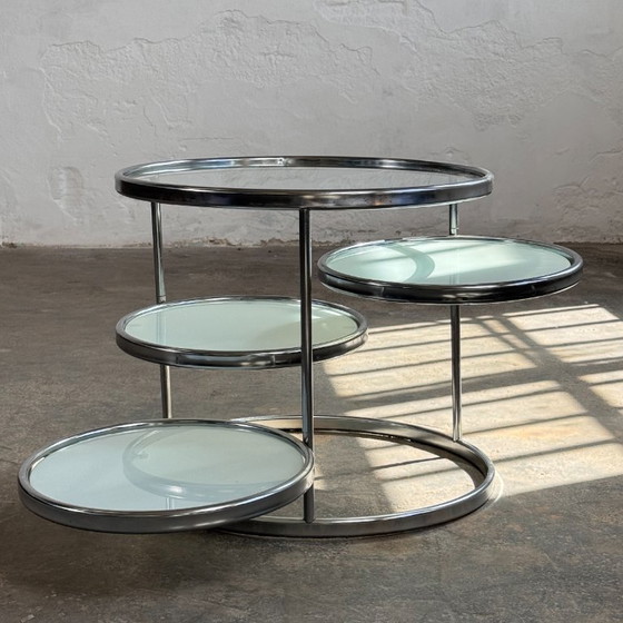 Image 1 of Milo Baughman Style Chrome and Glass Coffee Table, 1990