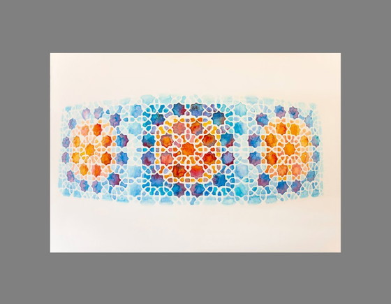 Image 1 of Original watercolor of a Moorish tile. Arabic tile painting. Geometric painting. Watercolor with a geometric motif.