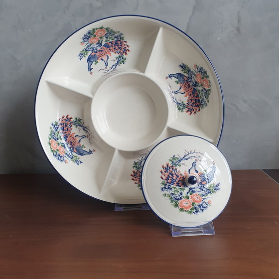 Image 1 of Piatto da portata vintage a forma di pavone in porcellana giapponese degli anni '50