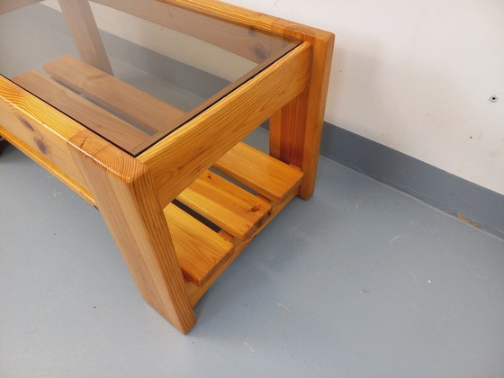 Image 1 of Vintage coffee table in pine and smoked glass from the 70s/80s