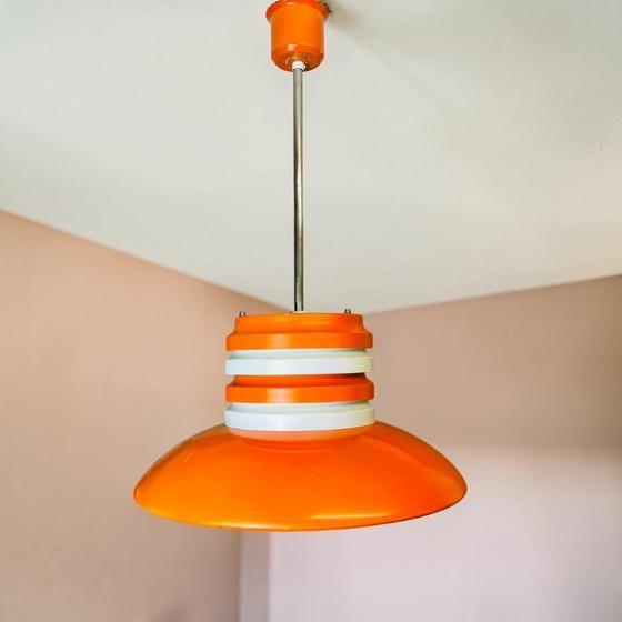 Image 1 of Grote oranje metalen eetkamerlamp in Space Age Scandinavische moderne stijl, jaren 70.