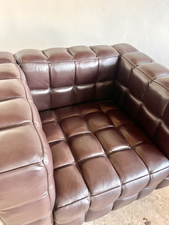 Image 1 of 2 Kubus loungestoelen | Josef Hoffmann-stijl | Donkerbruin leer
