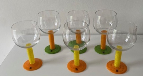 WMF 6 Schitterende Memphis Style Rode Wijnglazen 1980's – Glazen & Karaffen, Glass (photo 3 of 9)