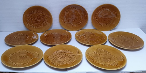 Zehn Robert Picault Fischteller Longchamp – servies, Ceramic