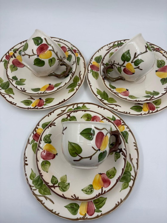 Image 1 of Service à café 3 pièces Villeroy & Boch « Ma Pomme » – peint à la main, 3 tasses/soucoupes, 3 assiettes à gâteau + sucrier