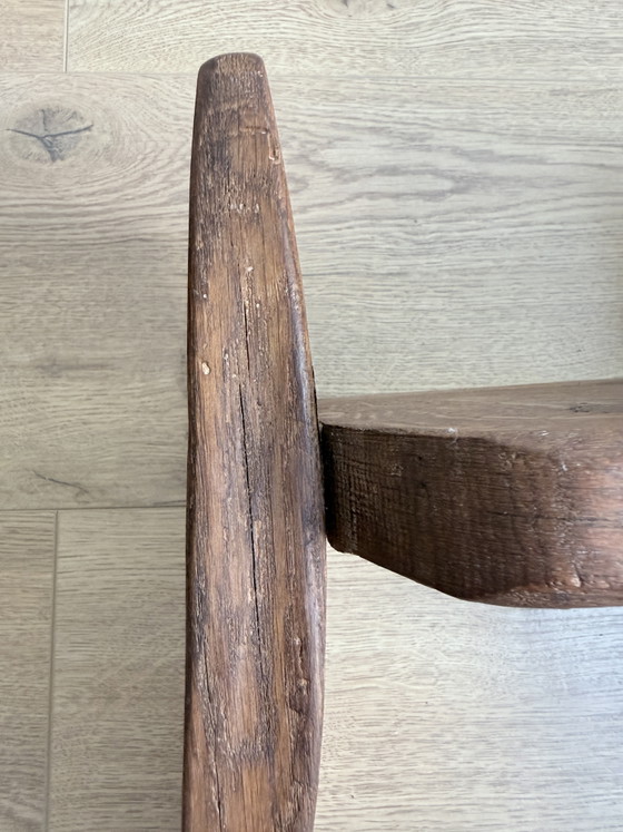 Image 1 of Vintage Brutalistische Sculpturale Kruk / Stoel – Massief Eiken (Wabi-Sabi, Jaren 70)