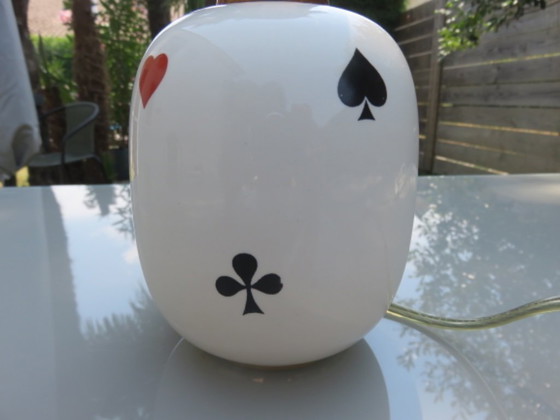 Image 1 of Porcelain lamp by Rivière Letort, Saint Méen Le Grand, France, "playing cards" design, 1950