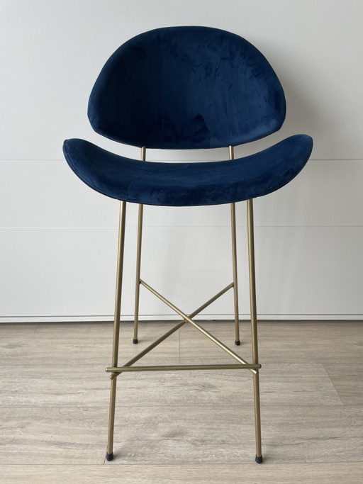 2x IKER CHERI Bar Trend High Barhocker - Marineblauer Samt